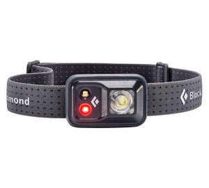 Black head torch product image showing red light function 