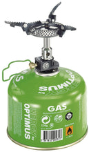 Load image into Gallery viewer, Crux Lite stove attached to gas canister. Gas canister not sold with this set