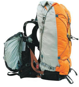 Side view of older model Aarn Natural Balance hiking pack with front pockets