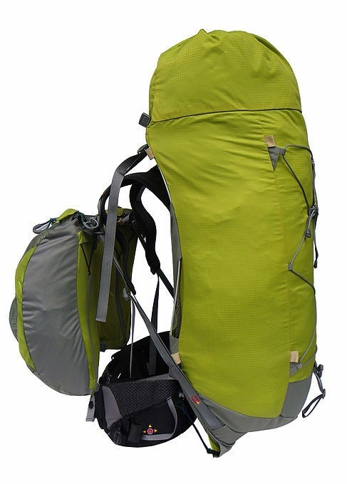 Side view of Aarn Natural Balance Hiking Pack with front pockets