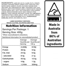 Load image into Gallery viewer, Campers Pantry Lamb Casserole nutritional information