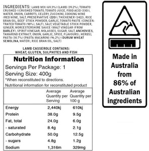 Campers Pantry Lamb Casserole nutritional information