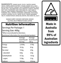 Load image into Gallery viewer, Campers Pantry Mango Chicken Curry Meal nutritional information