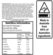 Load image into Gallery viewer, Campers Pantry Spaghetti Bolognese meal nutritional information 