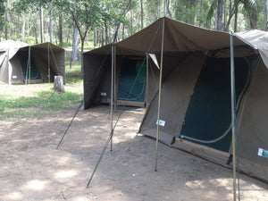 Three Canvas Safari Tents pitched at campsite
