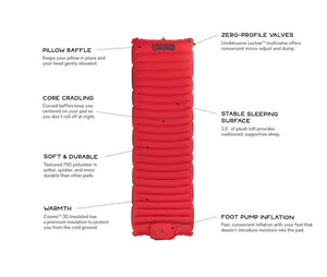 NEMO Cosmo self-inflating sleeping mat with product benefits highlighted