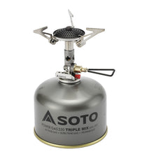 Load image into Gallery viewer, Soto MicroRegular Stove attached to gas canister ready to use