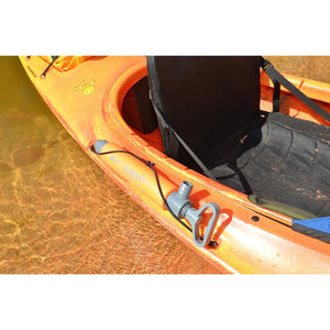 Sea to Summit Bilge Pump attached to side of floating kayak 